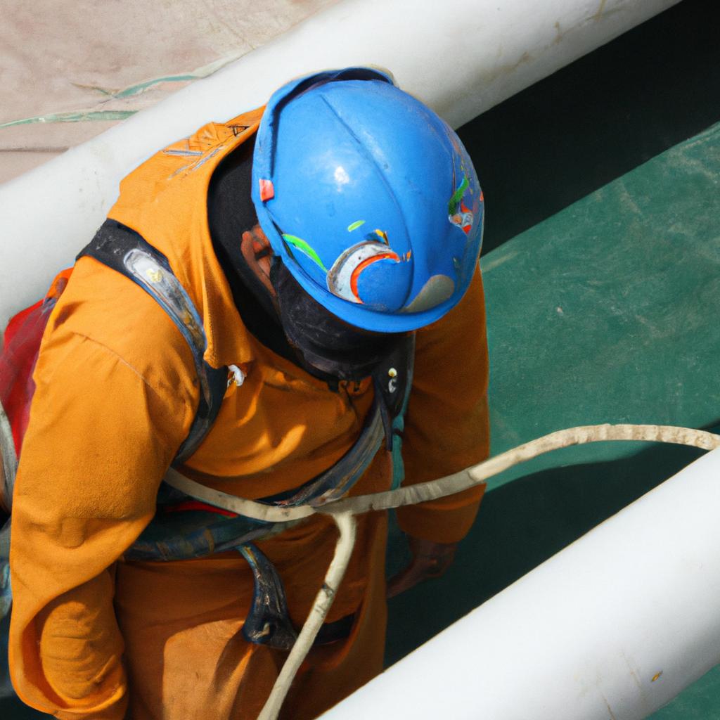 Person wearing safety gear operating equipment