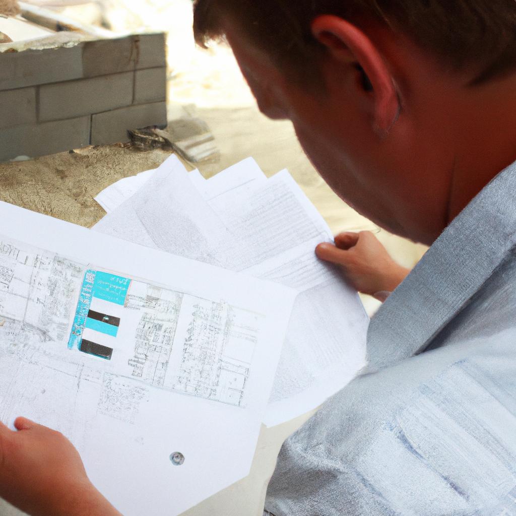 Person reviewing construction project documents