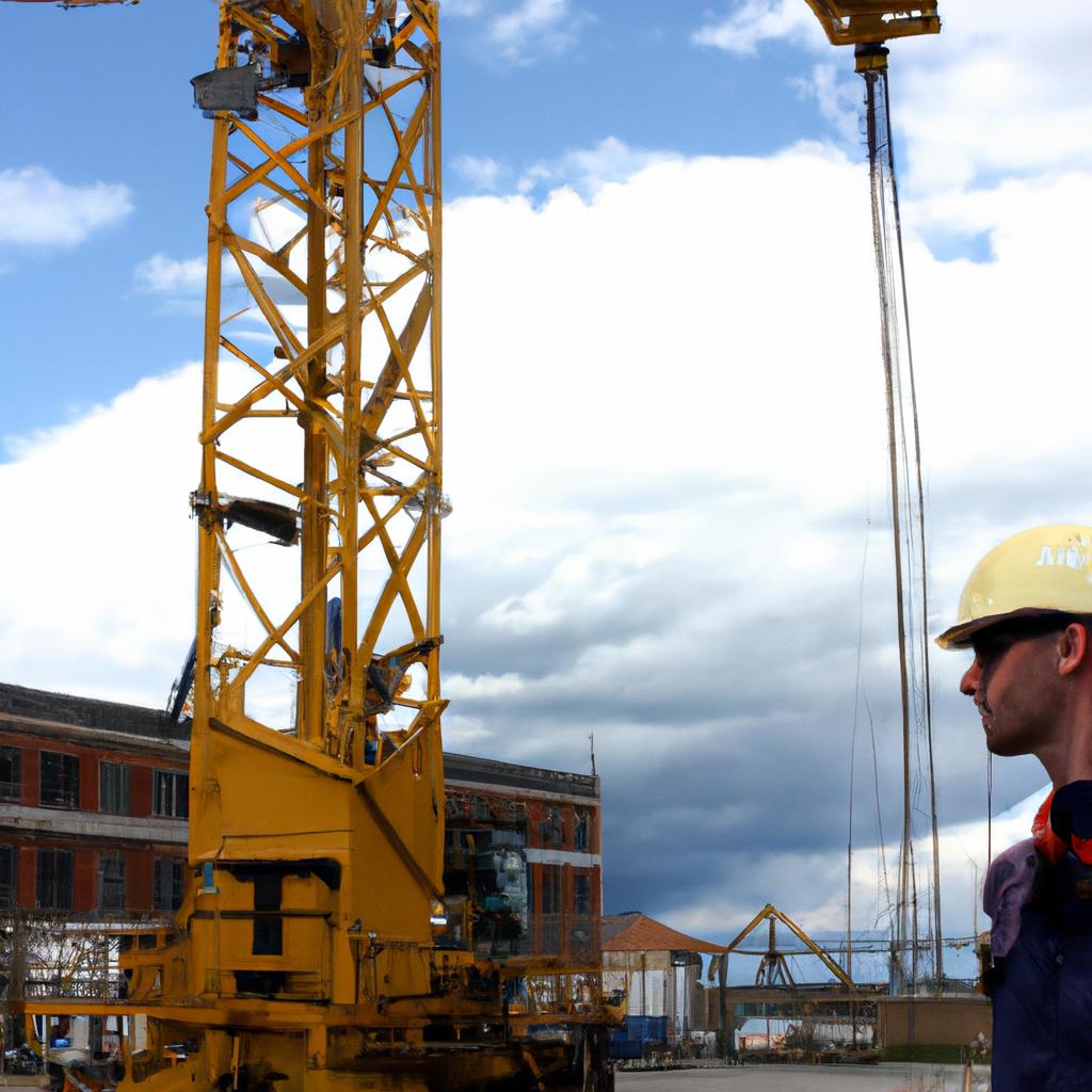 Crane operator overseeing construction site